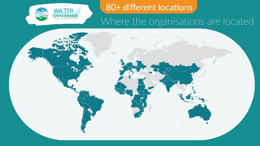 Map of Water ChangeMaker Awards submission countries